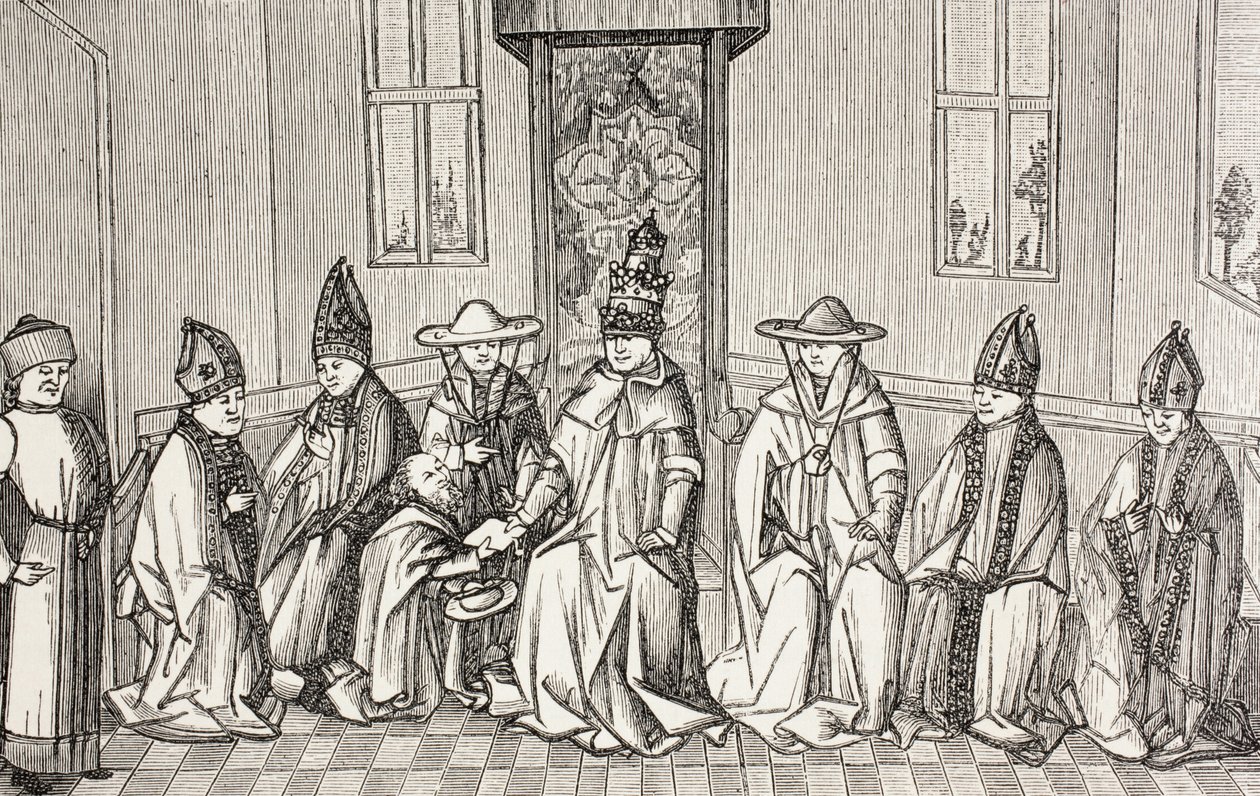 Peter Eremitten overbringer budskapet fra Simeon, patriarken av Jerusalem, til pave Urban II. av Paul Lacroix