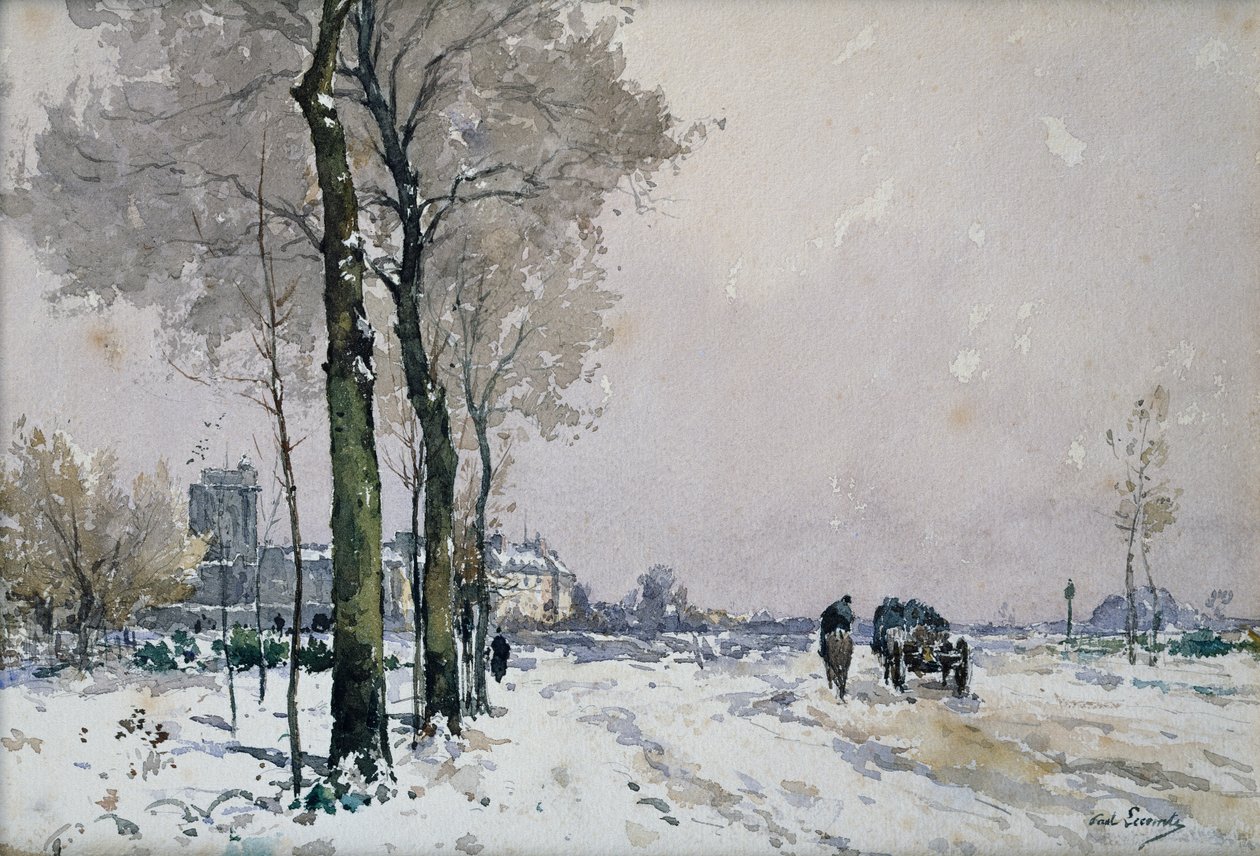 The Outskirts of a Town, Winter (olje på lerret) av Paul Lecomte