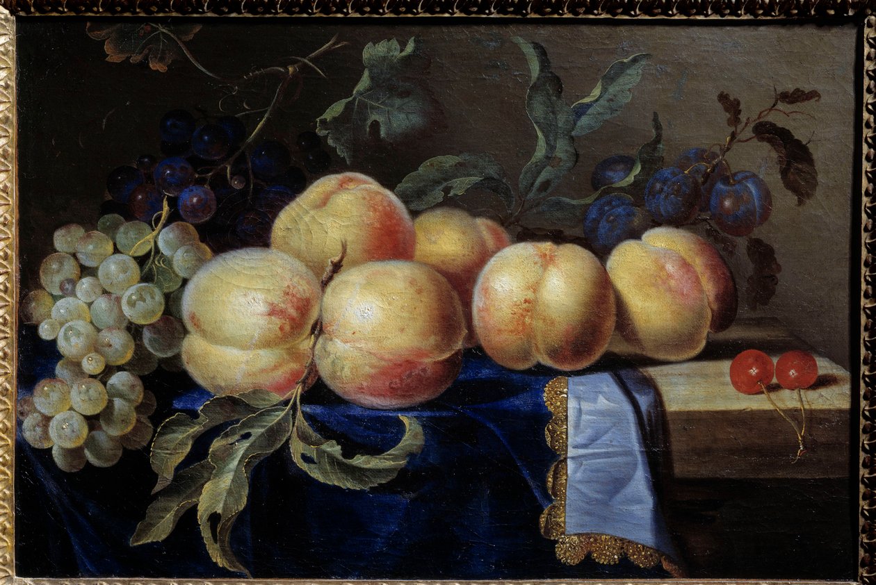 Stilleben, Peches. Maleri av Paul Liegeois (1600-tallet) Søn. 0,31x0,47 m Rouen, musee des Beaux Arts av Paul Liegeois