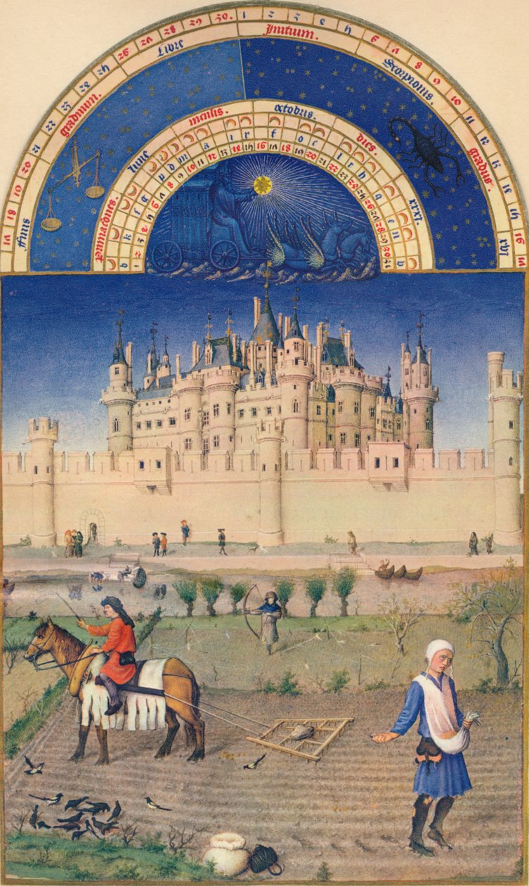 Oktober - Louvre, 1400-tallet, 1939 av Paul Limbourg