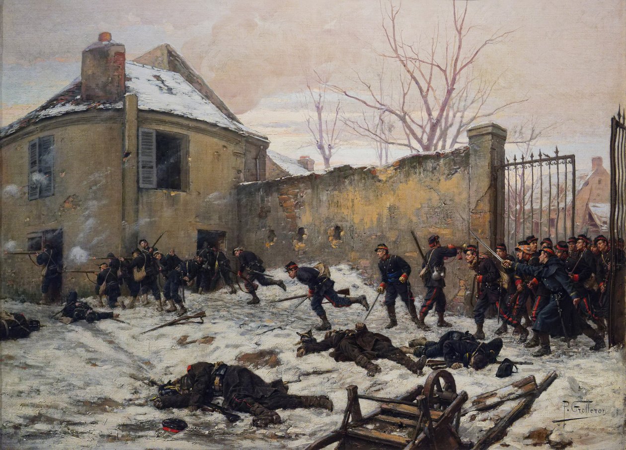 Angrep på et slott av mobile vakter i 1870, slutten av 1800-tallet (olje på lerret) av Paul Louis Narcisse Grolleron