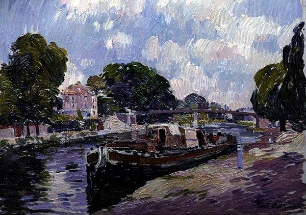 Canal Boat, Bougival (olje om bord) av Paul Mathieu