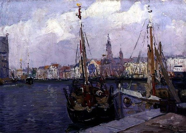 Havnen i Oostende (olje om bord) av Paul Mathieu