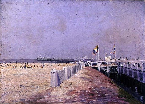 Den lille stranden i Oostende (olje om bord) av Paul Mathieu