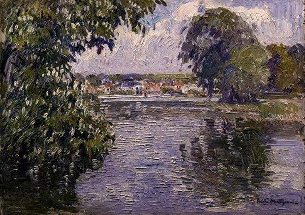 Landsby på Seinen (olje på panel) av Paul Mathieu