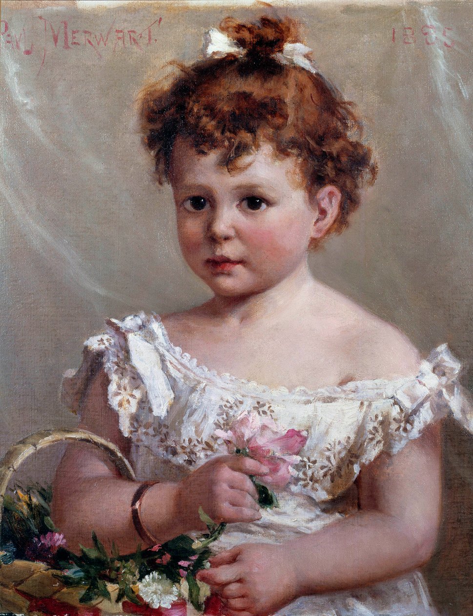 Jenta i kurven eller Helene Loeb, fremtidig Madame Victor Lyon, i en alder av to. Maleri av Paul Merwart (1855-1902) 1800-tallets søn. 0,46x0,38 m av Paul Merwart