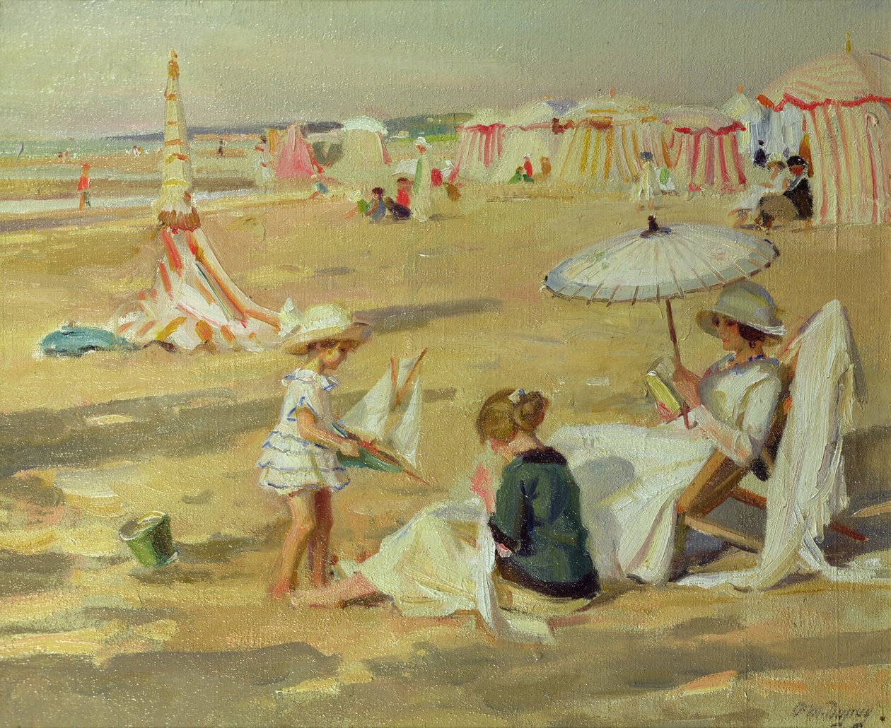 Mor med barna sine på stranden av Paul Michel Dupuy