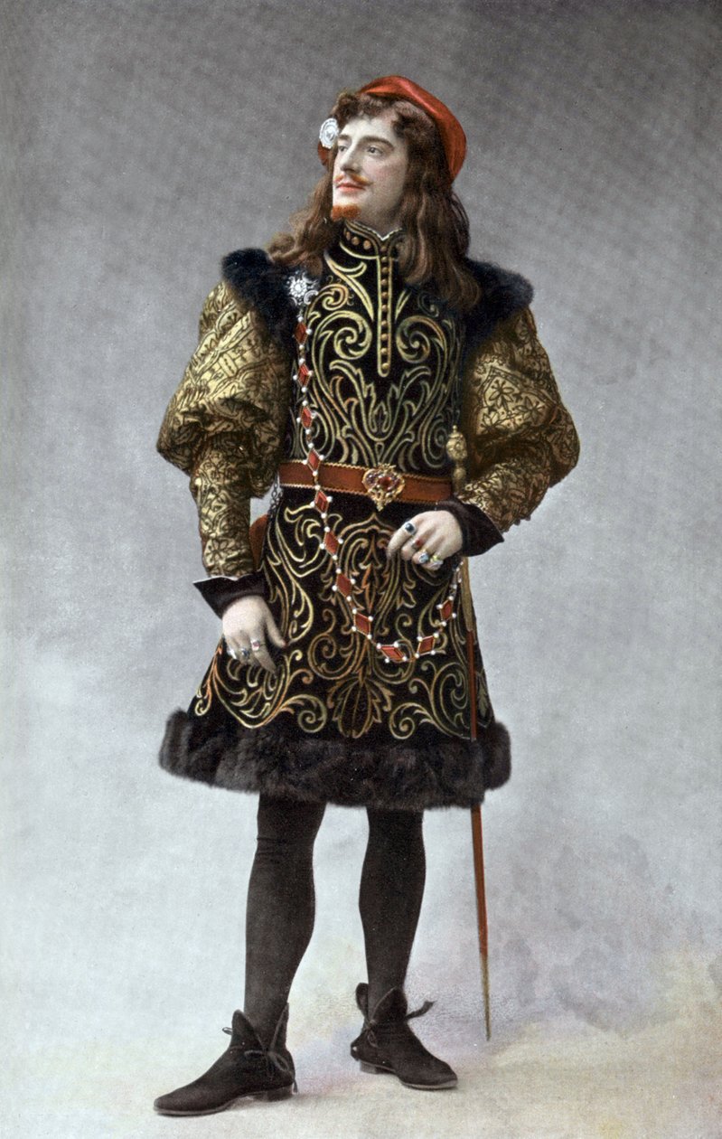 Den franske komikeren Jean Perier (1869-1954) som Giorgio d'Ast i operaen "La reine Fiammette" i Paris, foto av Paul Nadar fra den franske avisen "Le Theatre" februar 1904 av Paul Nadar