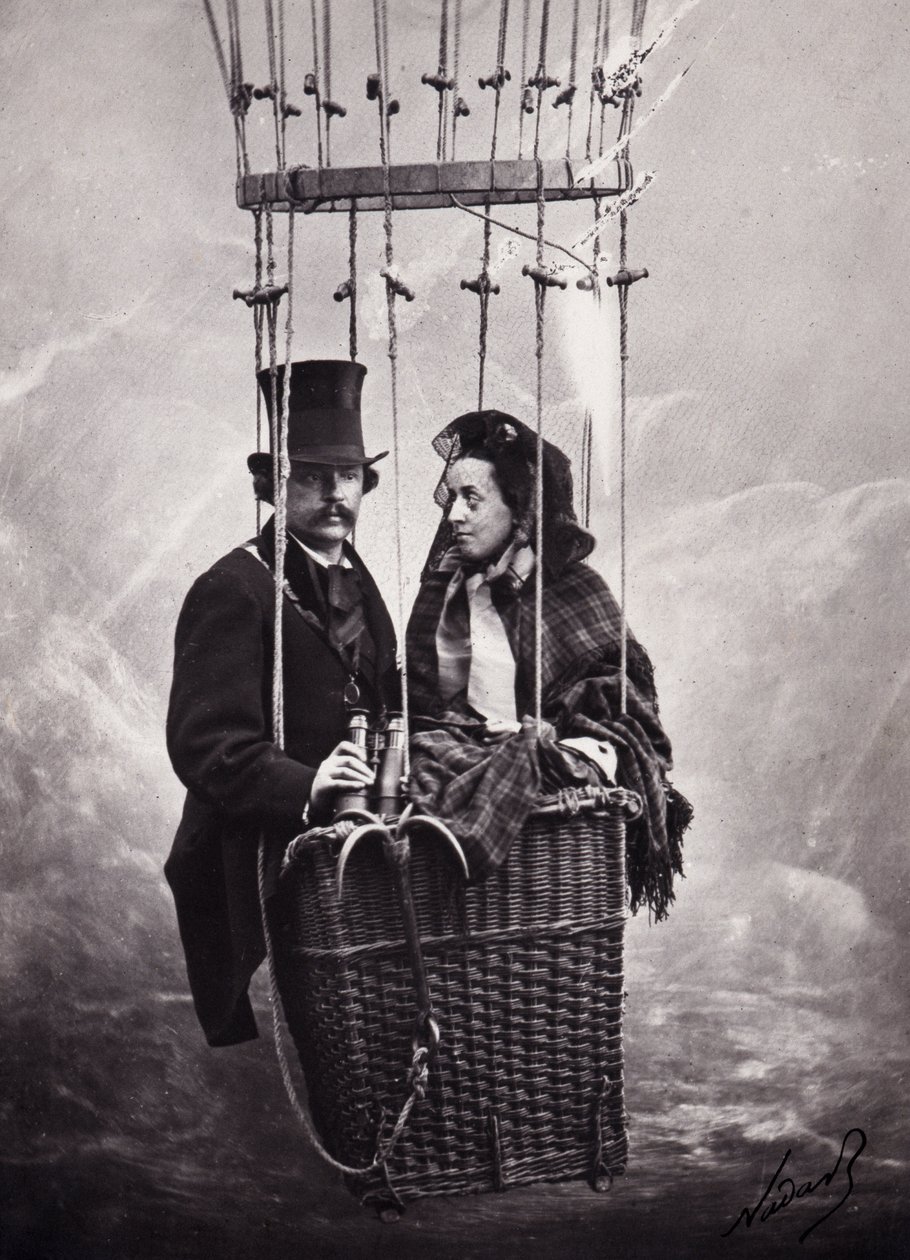 Paul Nadar og hans kone i ballongens kurv (luftballong) (s/hvitt bilde) av Paul Nadar