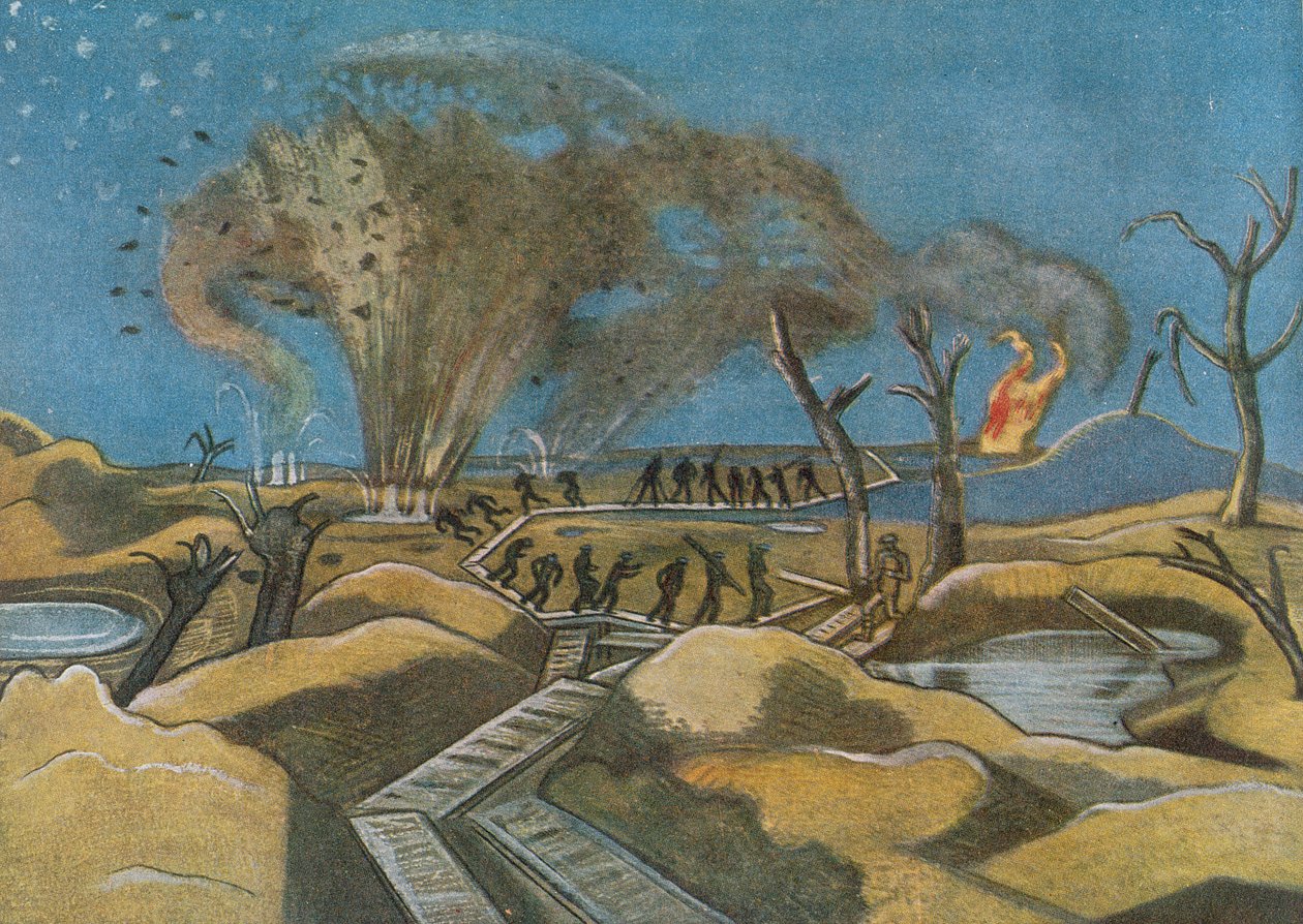 Shelling the Duckboards, fra British Artists at the Front, Fortsettelse av The Western Front av Paul Nash