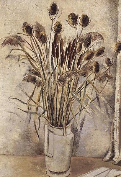 Stilleben med bullrushes i en hvit kanne av Paul Nash