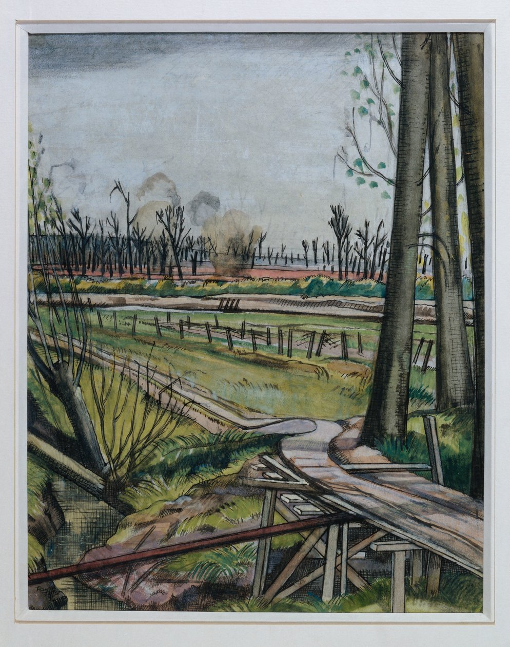 The Ridge, Wytschaete (akvarell, penn og svart blekk og farget kritt) av Paul Nash