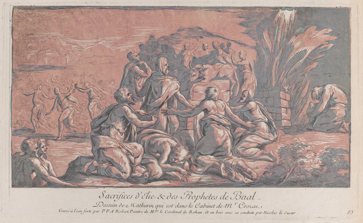 Elias utfordrer profeten til et offer, ca. 1729., ca. 1729. av Paul Ponce Antoine Robert