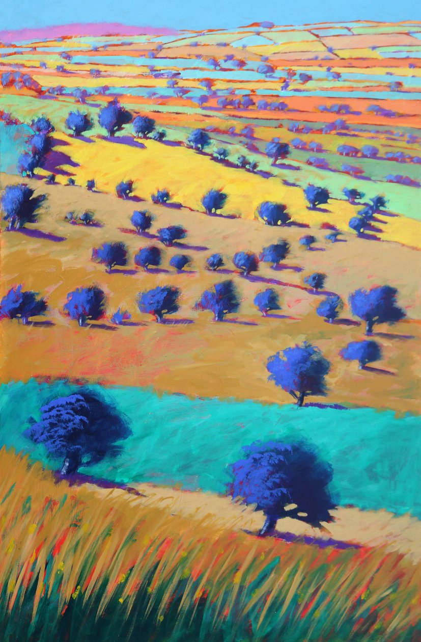 Cotswolds mot Bredon, 2021 (akryl på plate) av Paul Powis