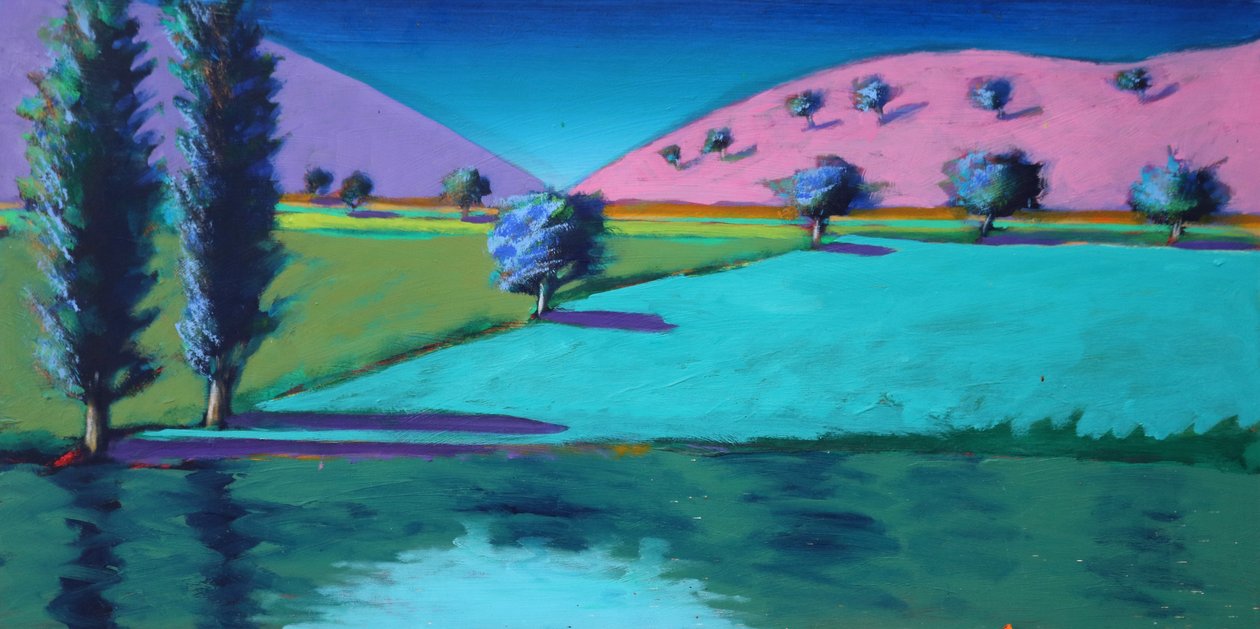 Lake Castlemorton, 2021 (akryl på plate) av Paul Powis