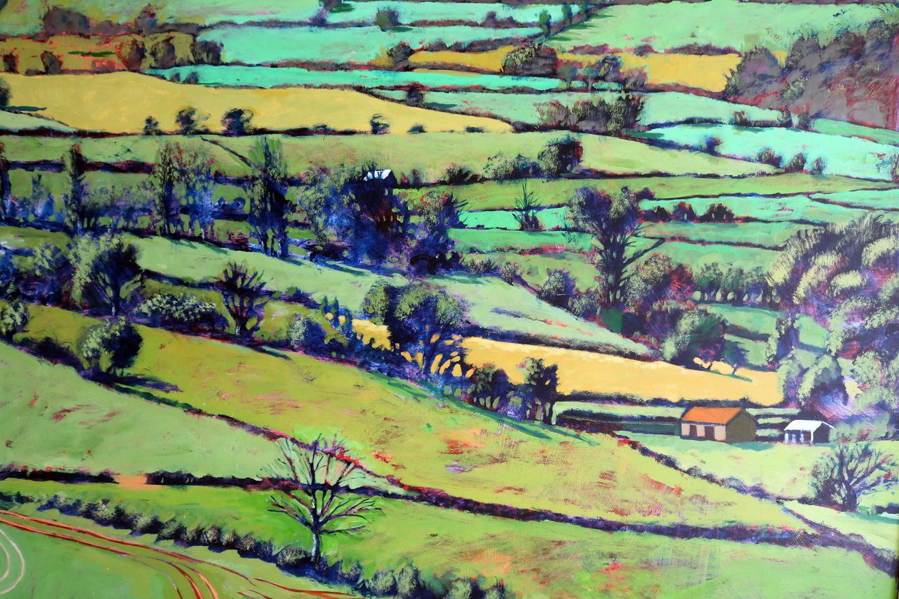 Pentre close up 1, 2019 (akryl om bord) av Paul Powis