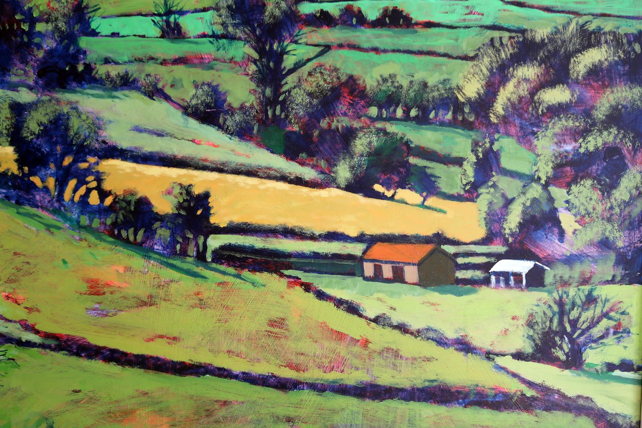 Pentre close up, 2019 (akryl om bord) av Paul Powis