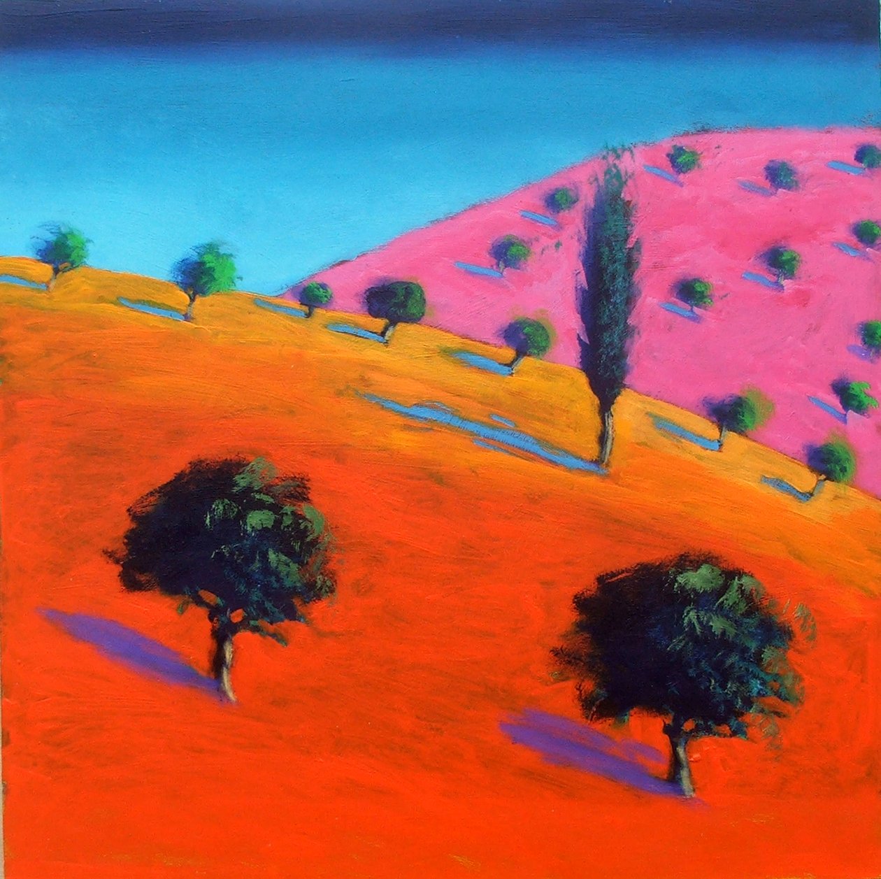 Pink Hill (akryl på kort) av Paul Powis
