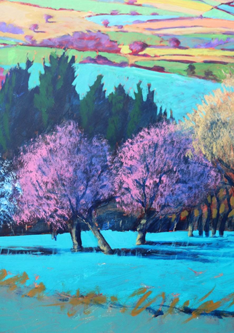 Teme Valley April nærbilde (akryl om bord) av Paul Powis