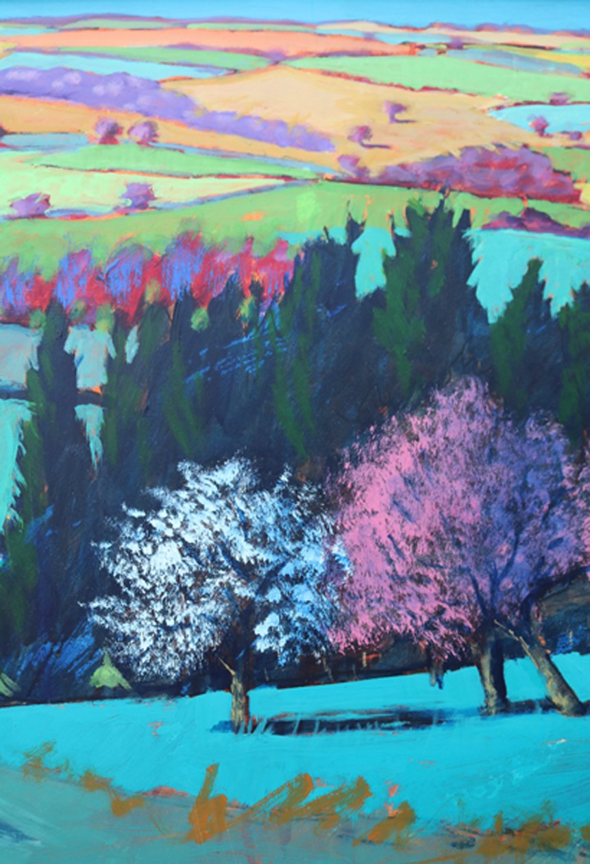 Teme Valley April nærbilde 1 (akryl om bord) av Paul Powis