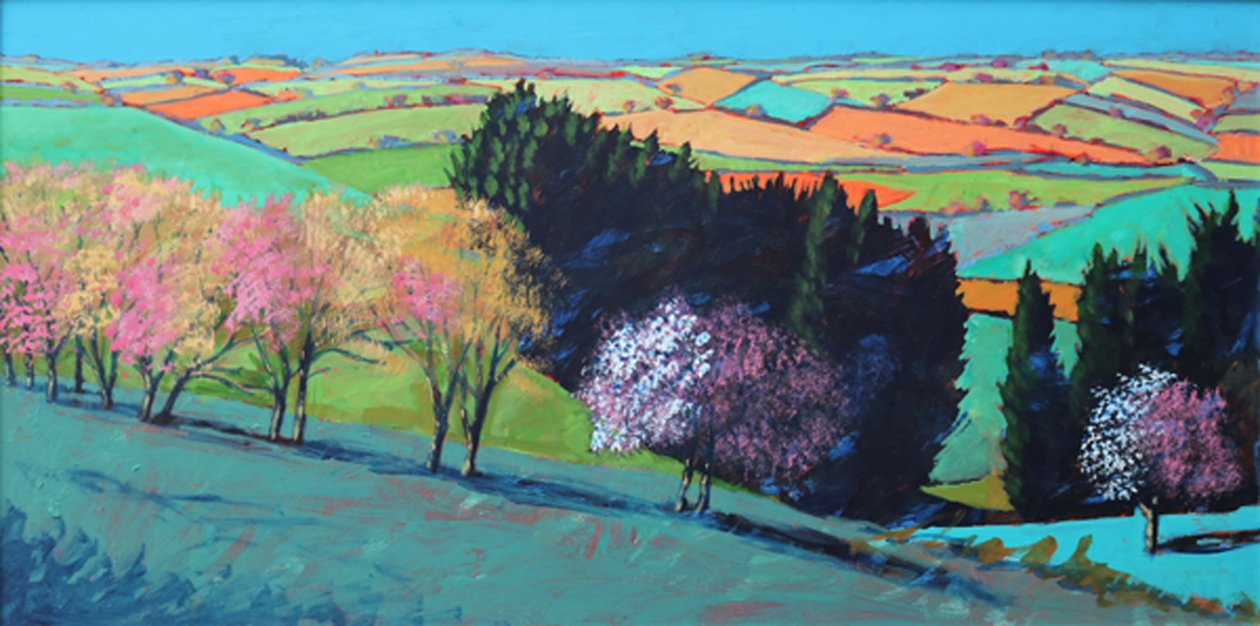 Teme Valley blomst (akryl om bord) av Paul Powis