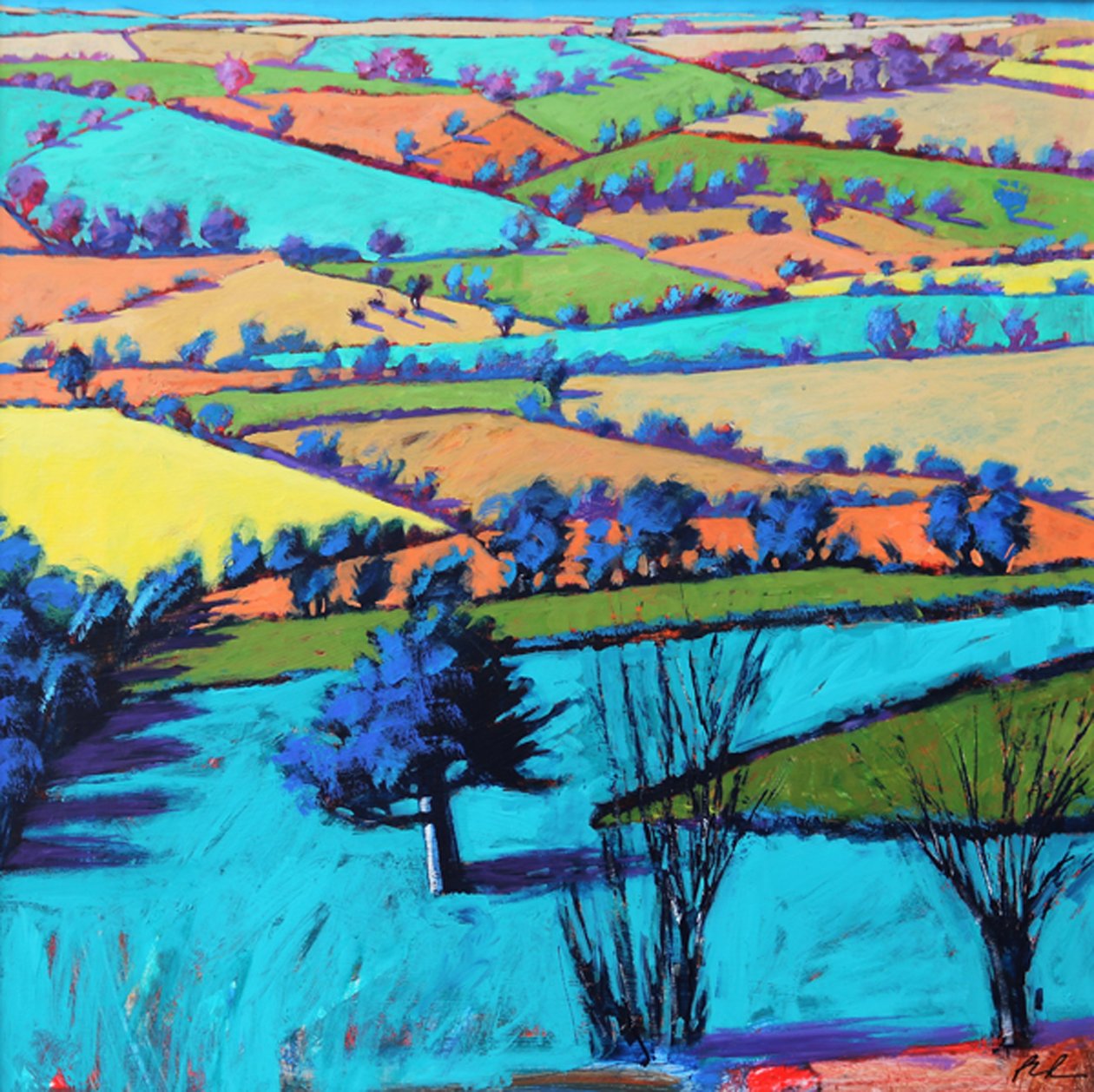 Teme Valley summer II (akryl om bord) av Paul Powis