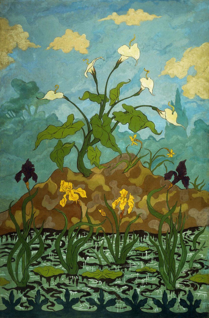 Liljer, lilla og gule iris; Aromaer, lilla og gule iris, 1899 av Paul Elie Ranson