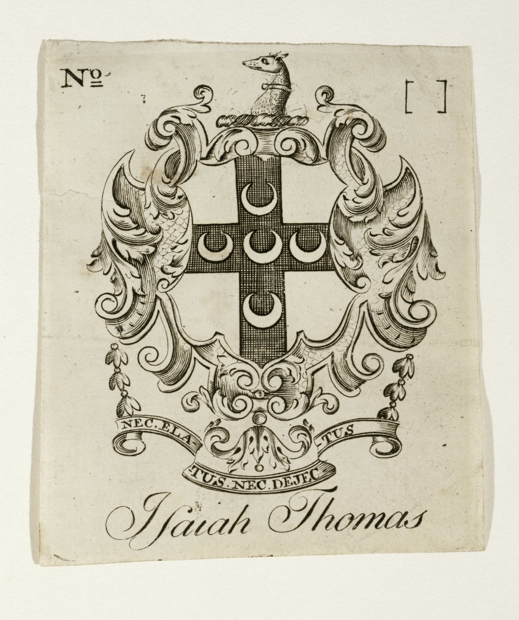 Bokskilt for Isaiah Thomas (1749-1831), ca. 1765-1770 (gravering på lagt papir) av Paul Revere
