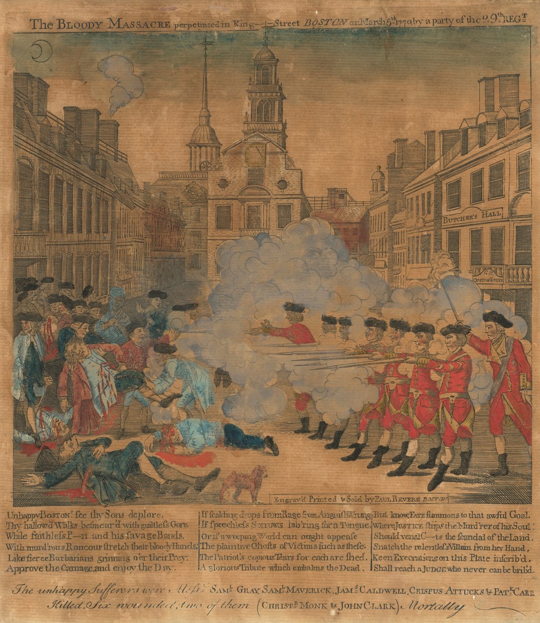 Boston-massakren av Paul Revere, after Henry Pelham
