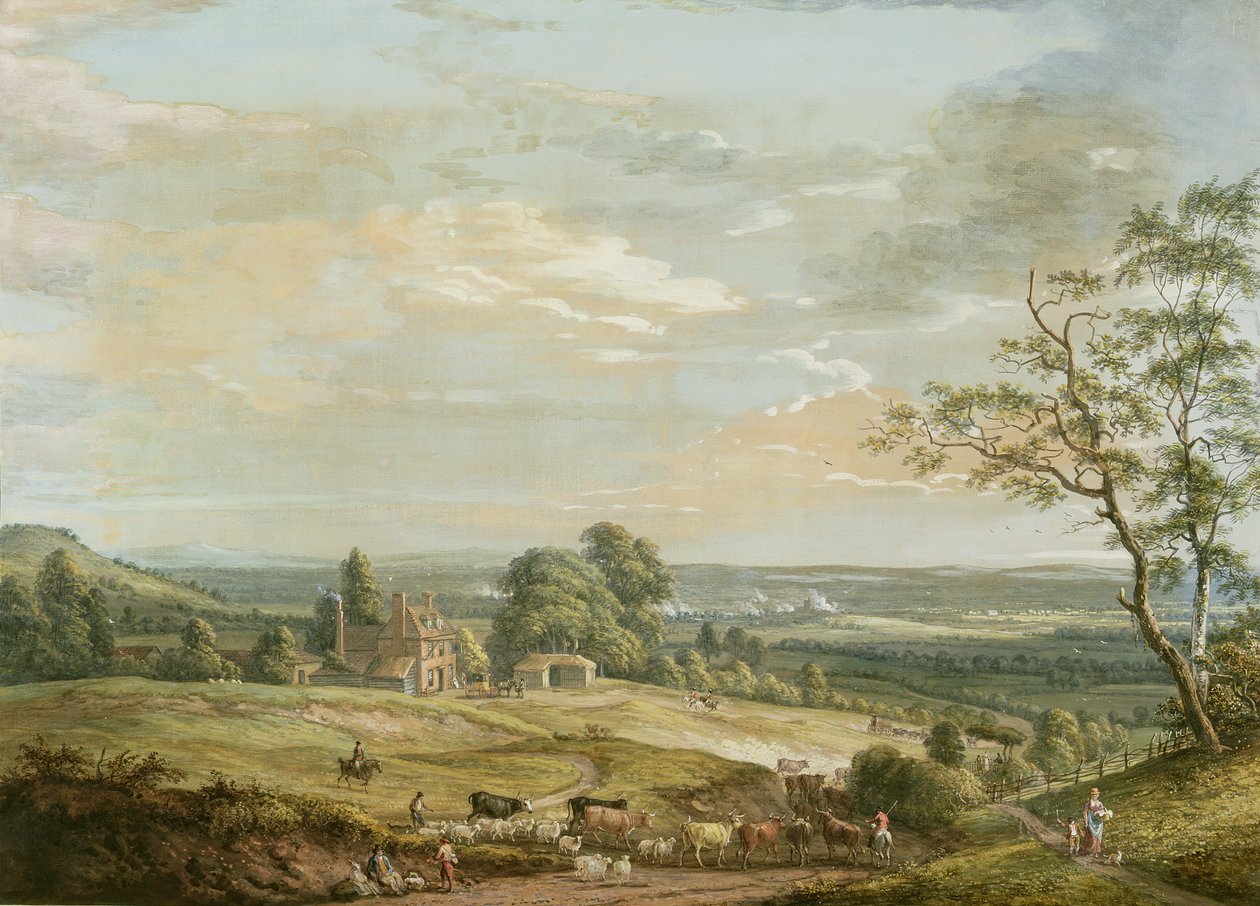 En fjern utsikt over Maidstone, fra Lower Bell Inn, Boxley Hill (gouache på papir) av Paul Sandby