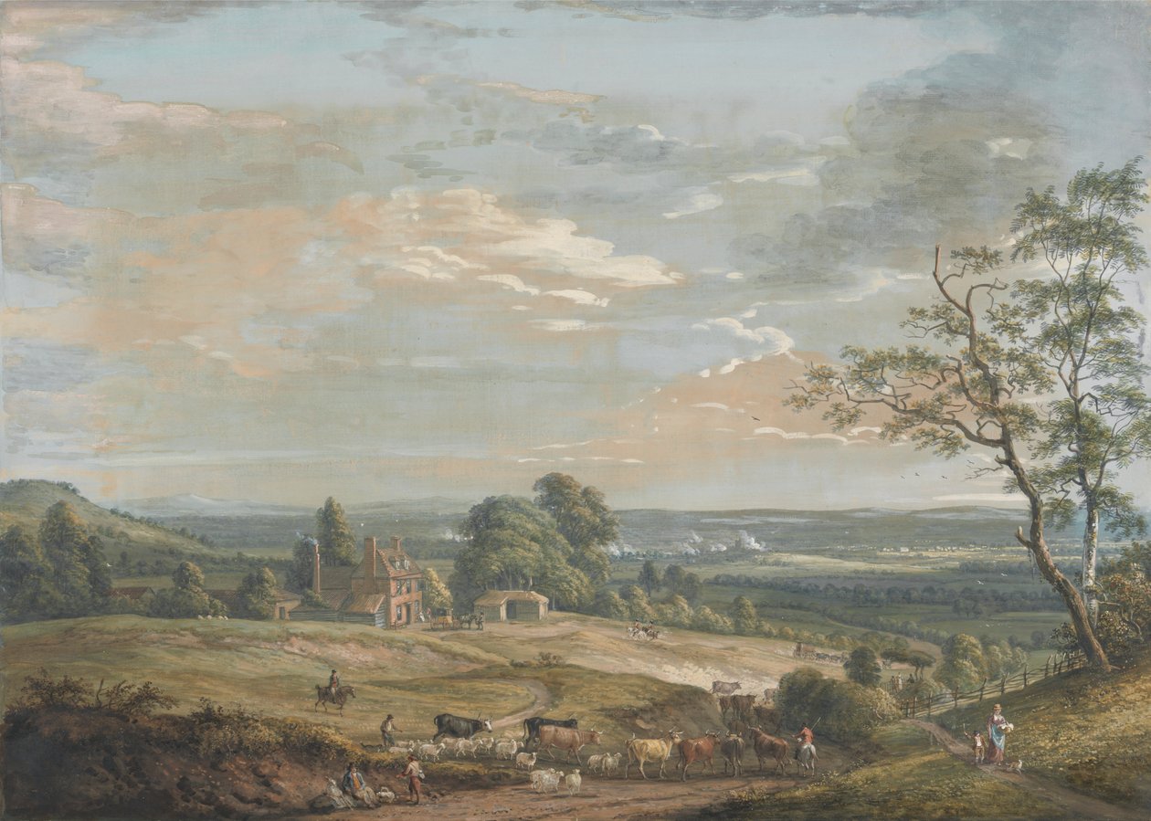En fjern utsikt over Maidstone, fra Lower Bell Inn, Boxley Hill av Paul Sandby