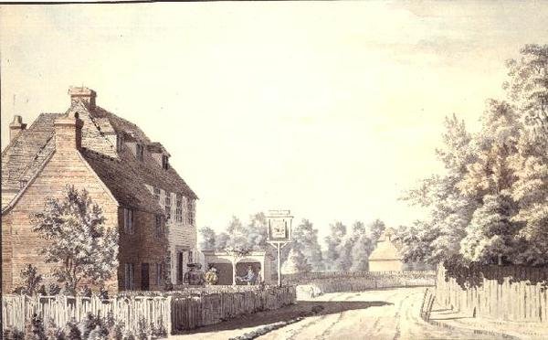 Figurer utenfor en landsbypub av Paul Sandby