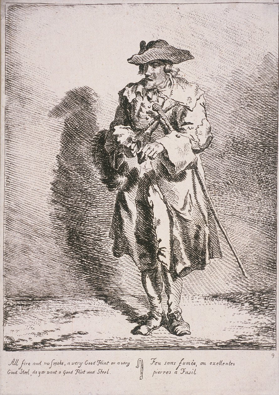 Selger av flint og stål, Cries of London, 1760 av Paul Sandby