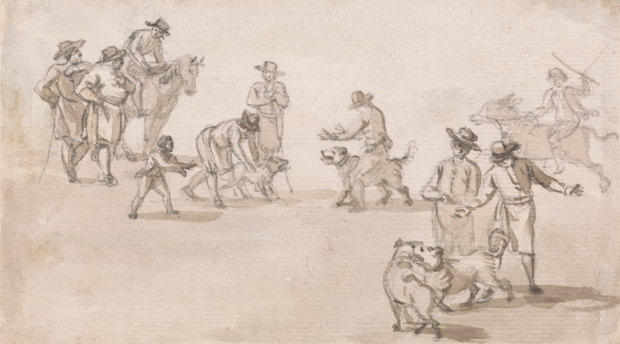 Gruppe av figurer: En hundekamp av Paul Sandby