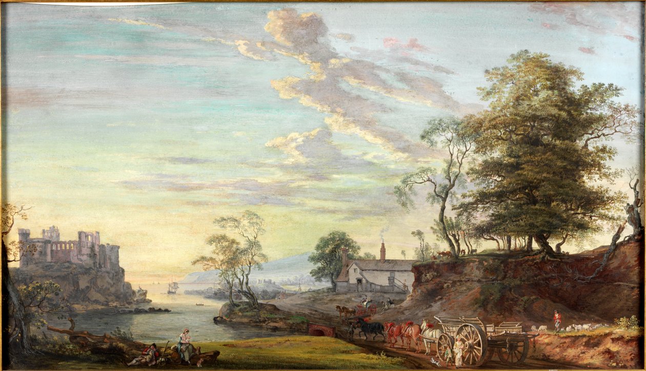 Landskap med Castle on a Bay, ca 1769-1795 (Akvarell og gouache) av Paul Sandby