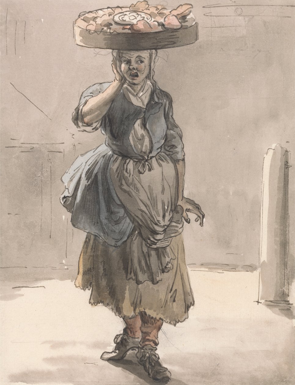 London Cries: A Girl with a Basket on Her Head ("Lights for the Cats, Liver for the Dogs") av Paul Sandby