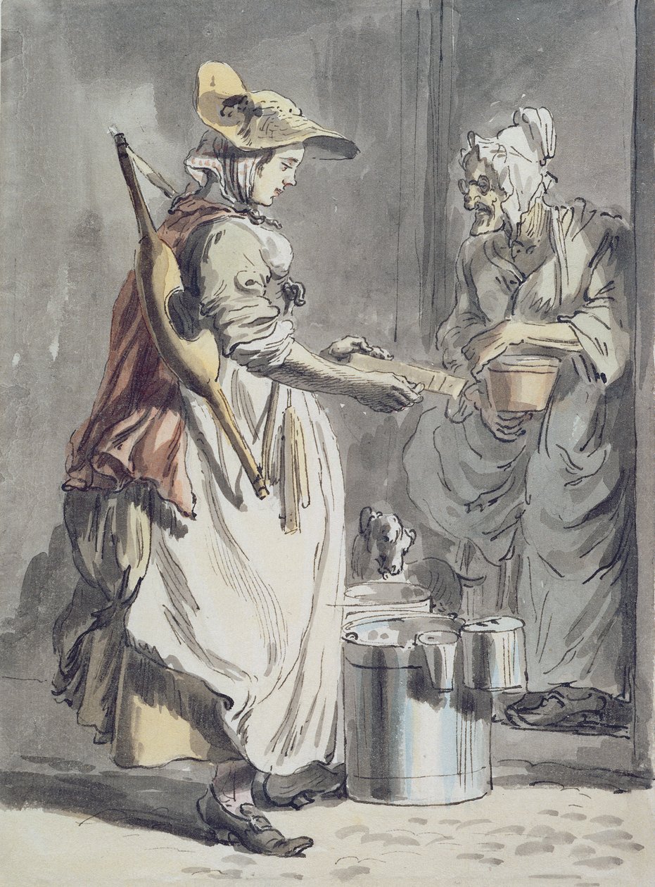 London Cries: A Milkmaid, ca. 1759 (penn og blekkpensel, akvarell og grafitt på papir) av Paul Sandby