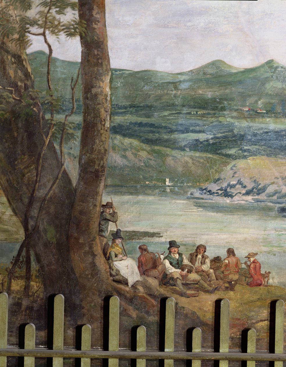 Veggmaleri fra Drakelowe Hall, nr. Burton på Trent. Bønder hviler av Paul Sandby