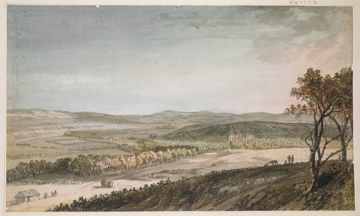 Nithsdale, med Drumlanrig, ca. 1751 (penn, vask og akvarell over blyant på papir) av Paul Sandby