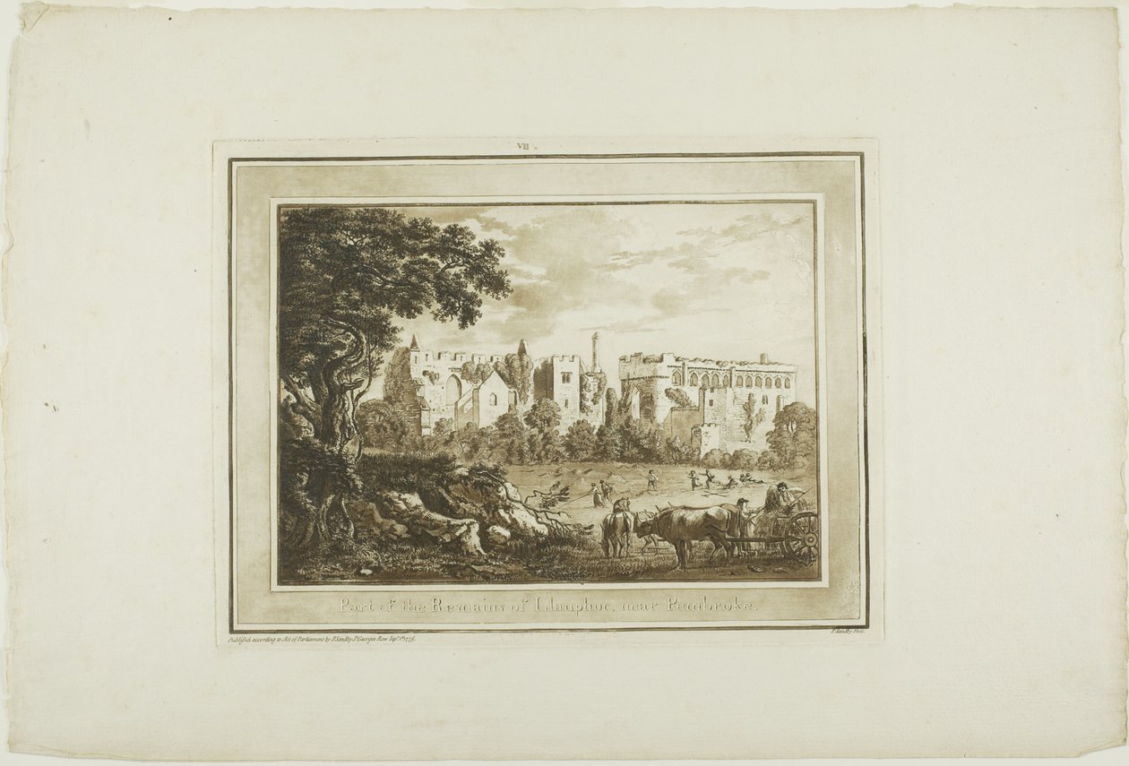 En del av restene av Llanphor, nær Pembroke, fra Twelve Views in Aquatinta fra tegninger tatt på stedet i Sør-Wales av Paul Sandby