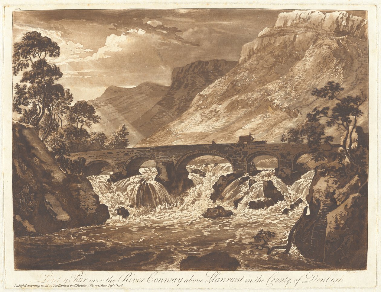Pont-y-Pair over elven Conway ovenfor Llanrwst i fylket Denbigh av Paul Sandby