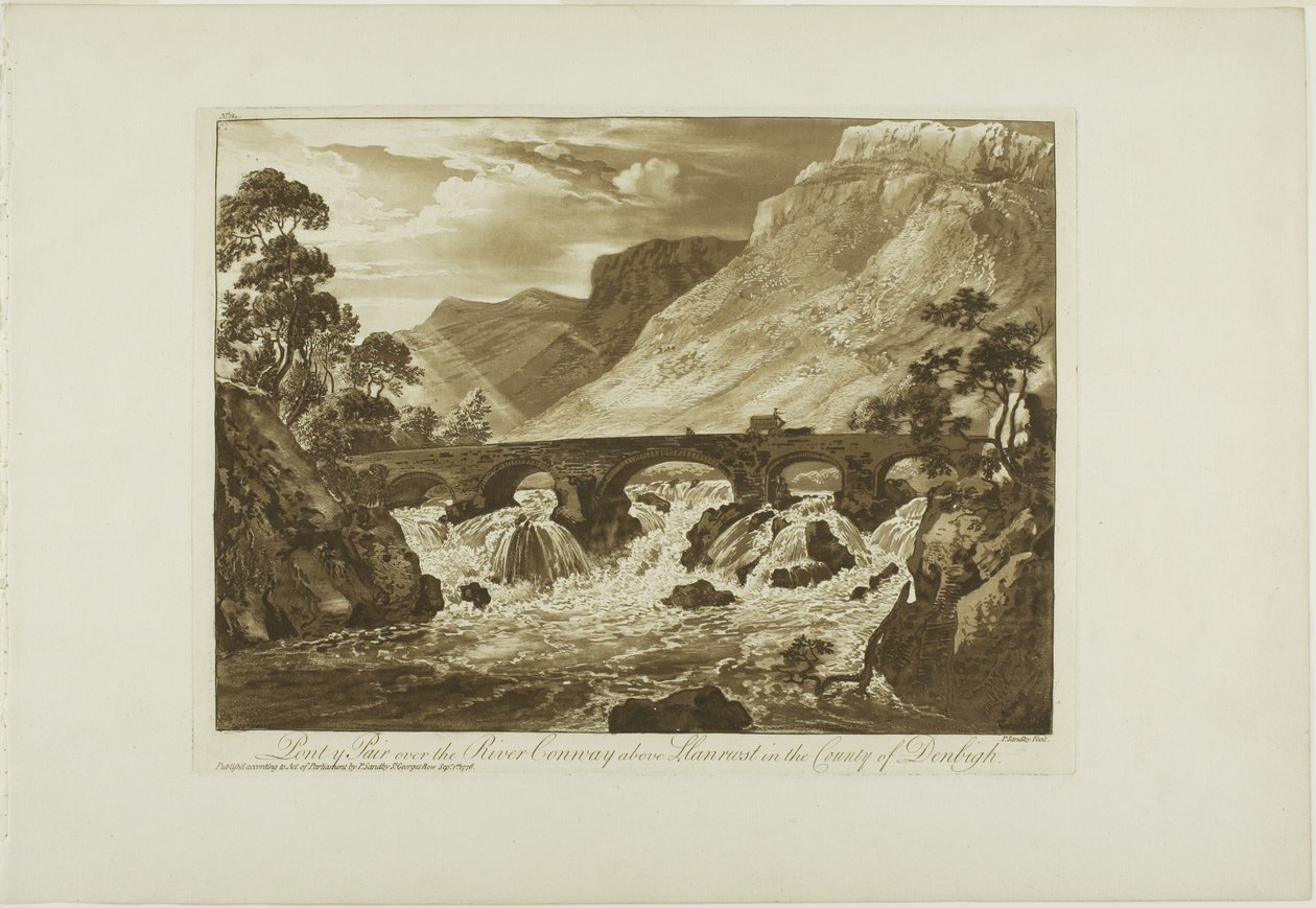 Pont y Pair over elven Conway ovenfor Llanrwst i fylket Denbigh av Paul Sandby