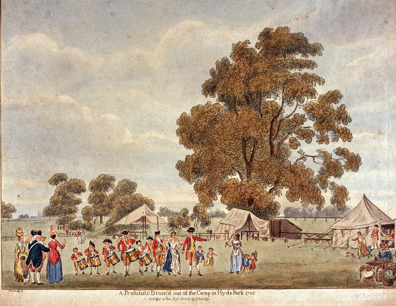 "Prostituert tromme" gikk ut av leiren i Hyde Park?, 1780 av Paul Sandby