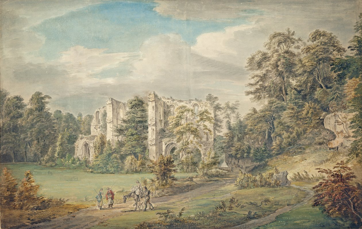 Roche Abbey, Yorkshire (akvarell og gouache på papir) av Paul Sandby