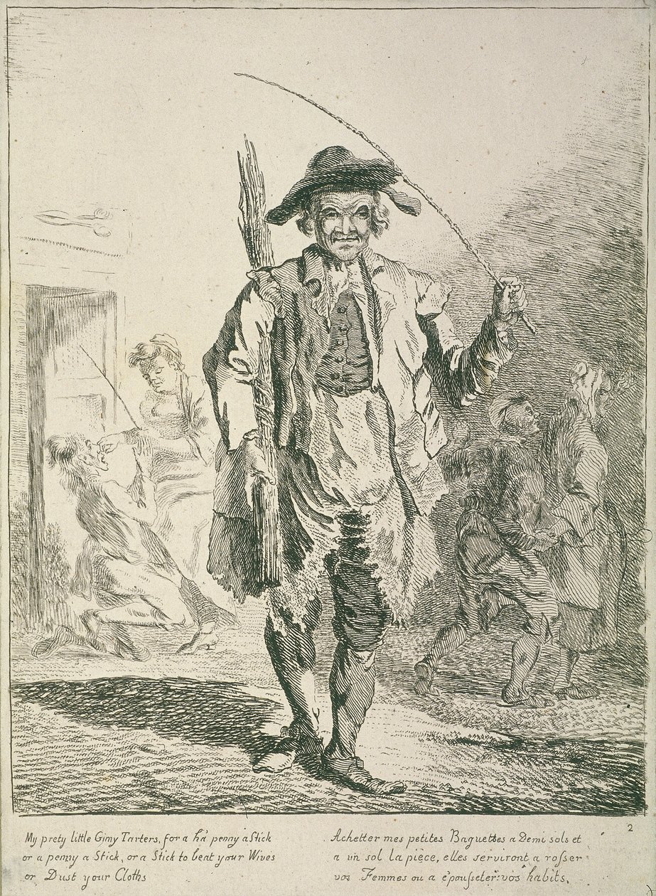 Stokkeselger, Cries of London, 1760 av Paul Sandby