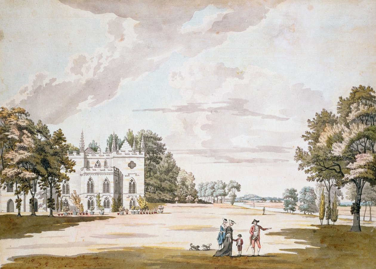 The South Front of Strawberry Hill, 1700-tallet (wc, penn og blekk på papir) av Paul Sandby