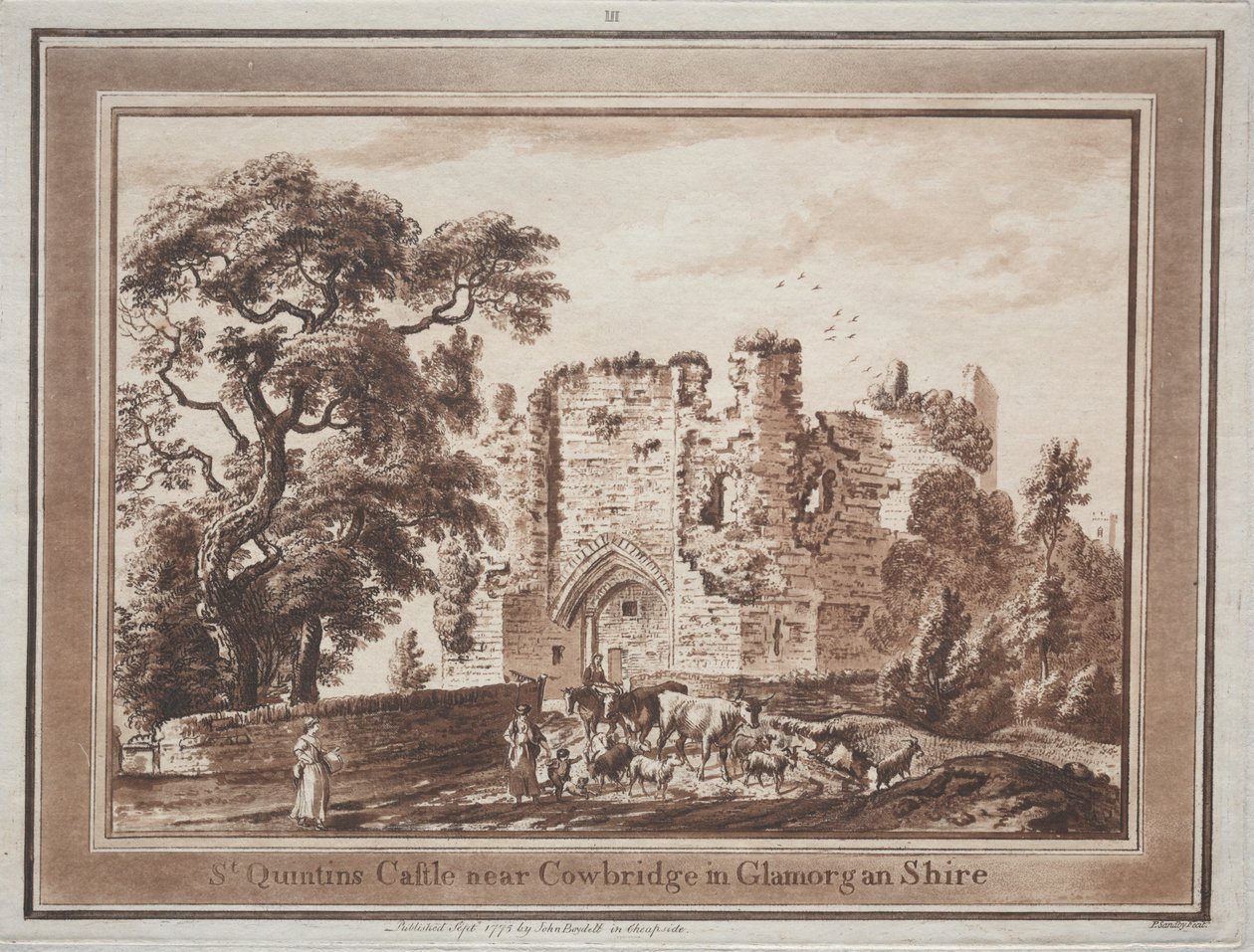 Tolv utsikter i Sør-Wales: St. Quintins Castle nær Cowbridge i Glamorganshire, 1775. av Paul Sandby