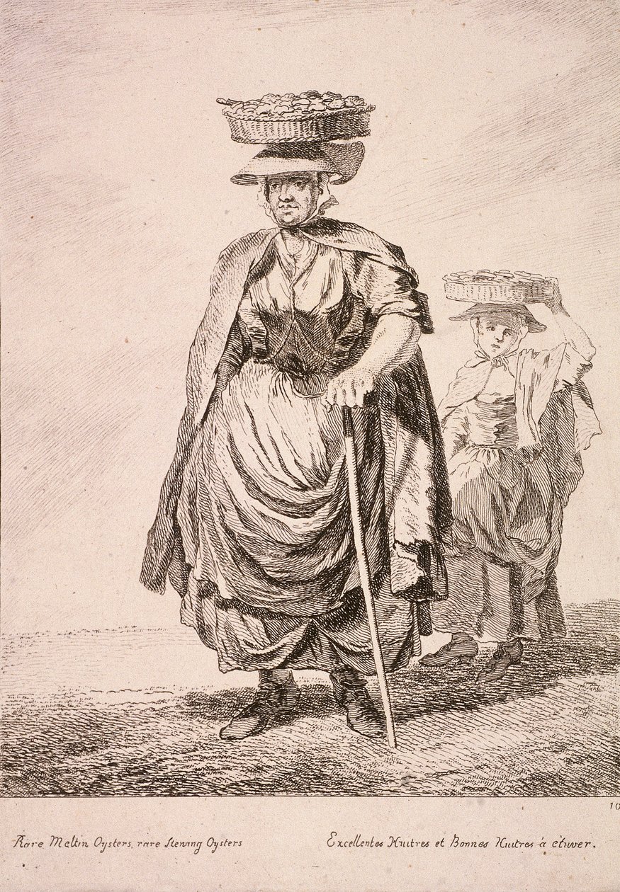 To østersselgere, Cries of London, 1760 av Paul Sandby