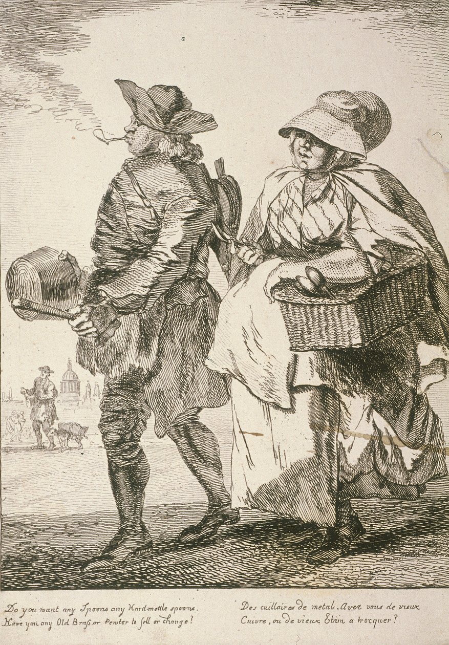 Selgere med to skjeer, Cries of London, 1760 av Paul Sandby