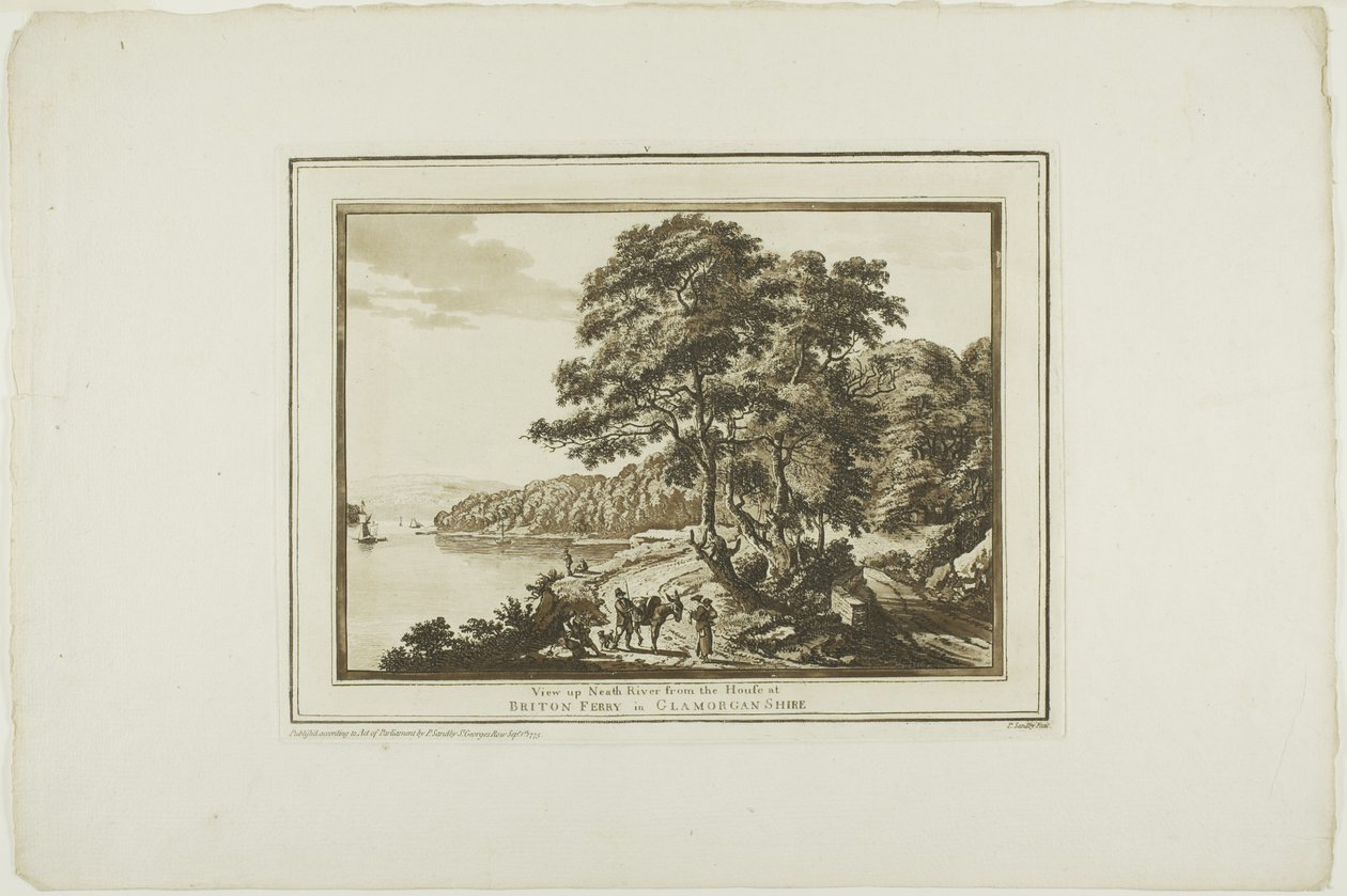 Se opp Neath River fra huset ved Briton Ferry i Glamorgan Shire, fra Twelve Views in Aquatinta fra tegninger tatt på stedet i Sør-Wales av Paul Sandby